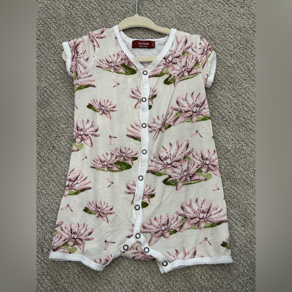 Milk Barn bamboo Floral Button-Down baby onesie